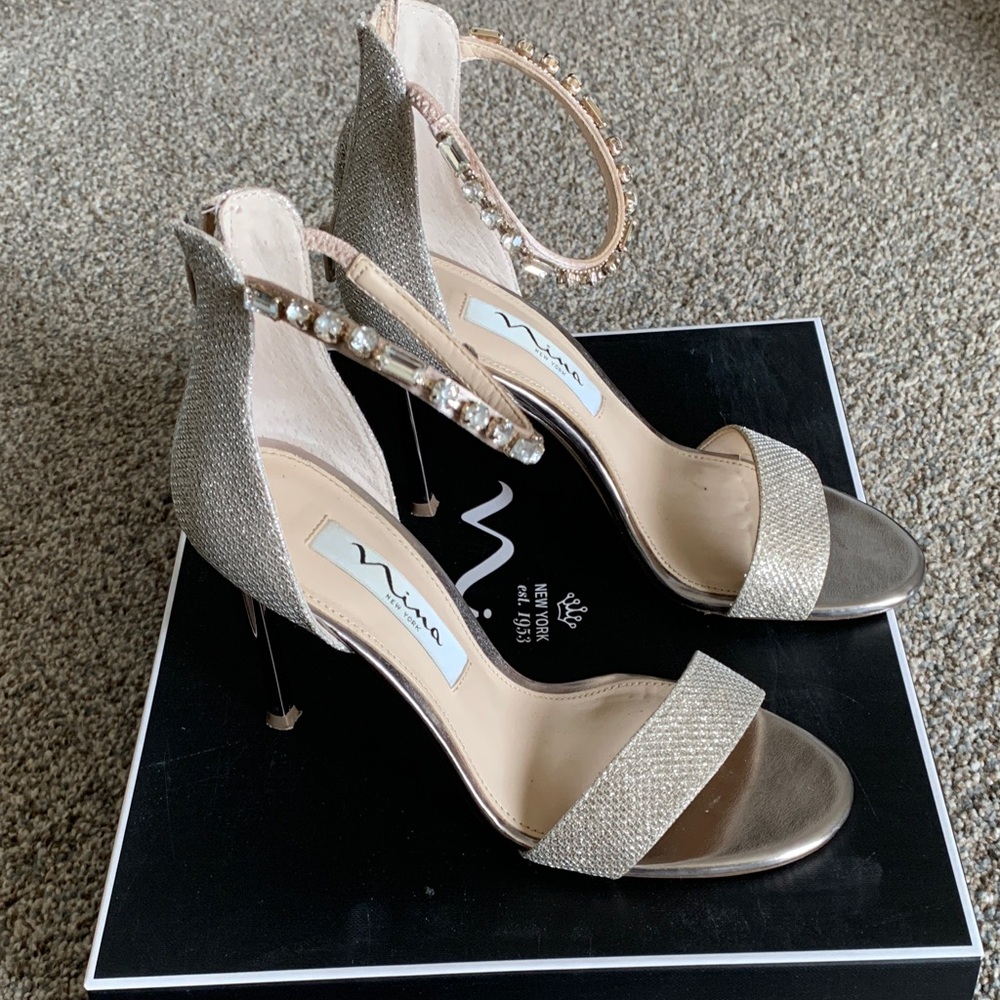 Nina Gold and Silver Heels with Embellished Strap